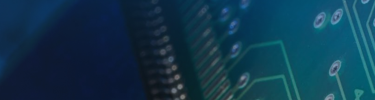 Close-up of a silicon chip, overlaid with a blue gradient